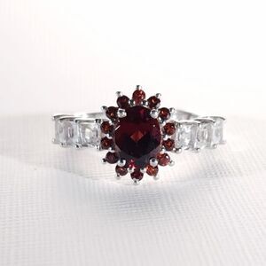 Mozambique Garnet White Zircon Ring SIZE 8